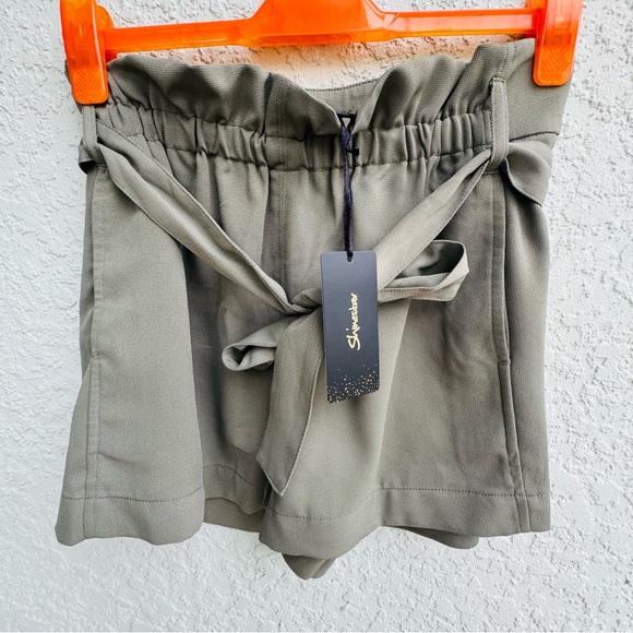 NWT Shinestar M olive green paper bag shorts tie belted elastic baggy summer - Picture 1 of 8